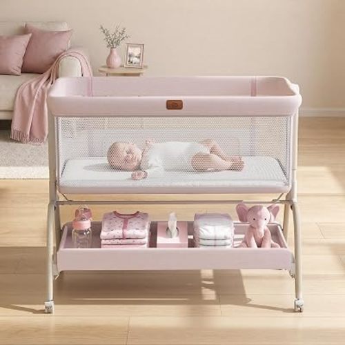 BabyBond Bassinet Bedside Crib, Stable and Secure Crib for Newborns, Pink