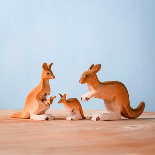 Kangaroo Family Set | Montessori-Inspired Wooden Toy | Handmade Waldorf Sustainable Play Figures Made by Bumbu Toys
