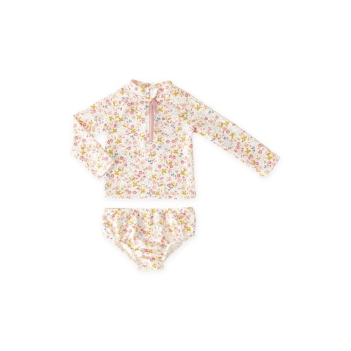 Floral Print Two-Piece Rashguard Swimsuit