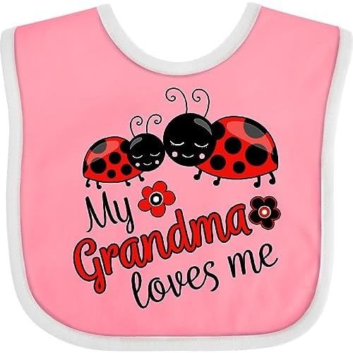 inktastic My Grandma Loves Me with Cute Ladybugs Baby Bib