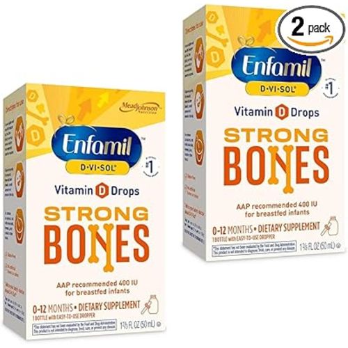 Enfamil Baby Vitamin D-Vi-Sol Liquid Vitamin D Drops, Supports Strong Teeth & Bone Development, 50mL Bottle (Pack of 2)