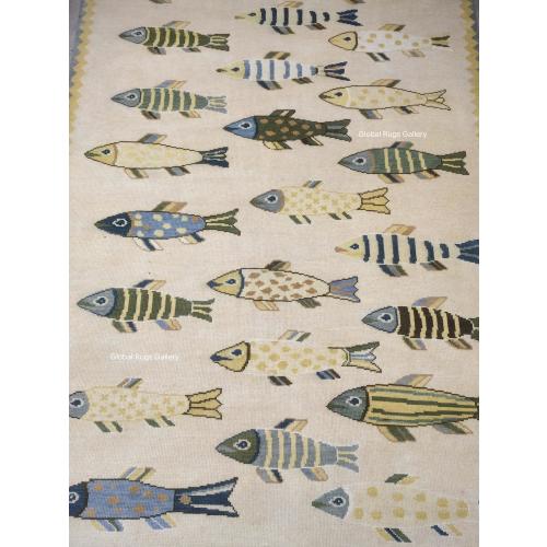 Handmade Fish Rug, Nautical Coastal Area Rug, Ocean Animal Carpet, Beach House Decor, Kids Room Nursery Rug