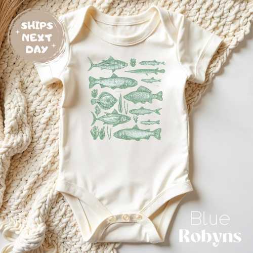 Vintage Fish Baby Bodysuit Fishing Tshirt for Kids Cute Fish Baby Shower Gift for Newborn Outfit for Bass Lover Fisher Gifts Ocean Shirt
