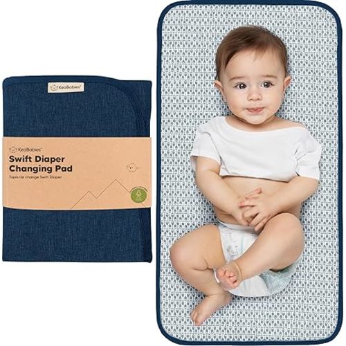 KeaBabies Portable Diaper Changing Pad, Easy Wipe Clean - Foldable Waterproof Baby Changing Mat for Diaper Bag, Compact, Lightweight, 25x13 Newborn, Infant, Baby Changer Travel Essential (Navy Blue)