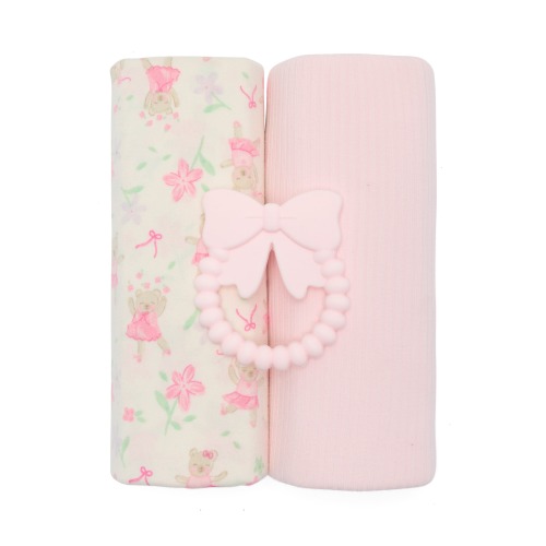 3-Piece Assorted Swaddle Blankets & Teether Set