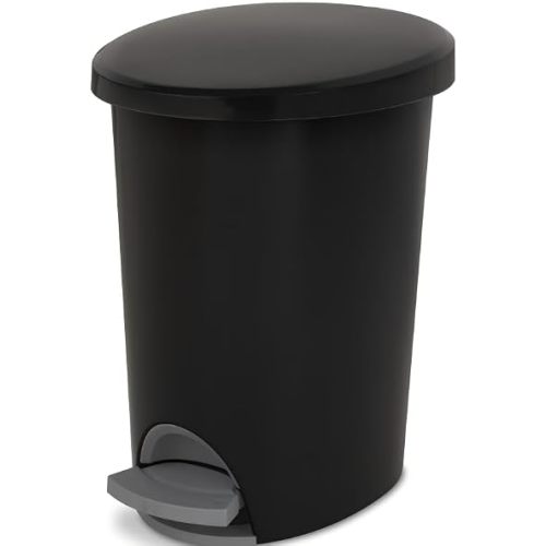 Small Bathroom Trash Can, 2.6-Gallon Plastic Trash Can with Pedal Lid, Black