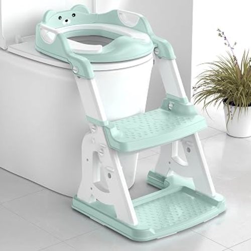 Meulife Potty Training Seat, Upgrade 2 in 1 Potty Training Toilet for Toddler, Toddler Toilet Seat for Boys Girls with Support Bar, Anti-Slip Pad and Step Stool (Mint)