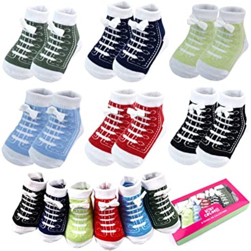Fly love 6 Pairs 0-6 month Baby Cotton Sneaker Newborn Ankle Sock Toddler Crew Walkers Bootie Infant Slippers Socks