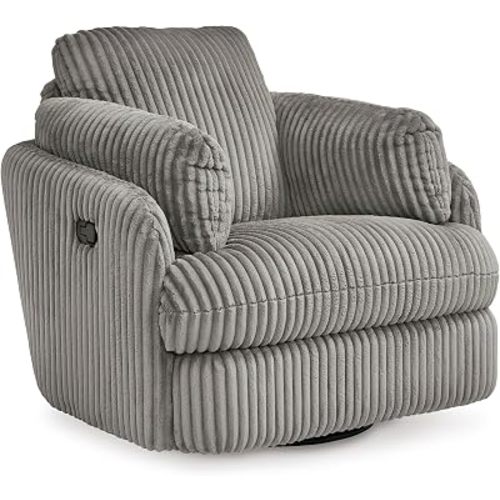 Signature Design by Ashley Tie-Breaker Swivel Glider Recliner, 2 Bolster Pillows, Hidden Storage, Fabric Upholstery, 41.38" W x 40.25" D x 39.75" H, Light Gray