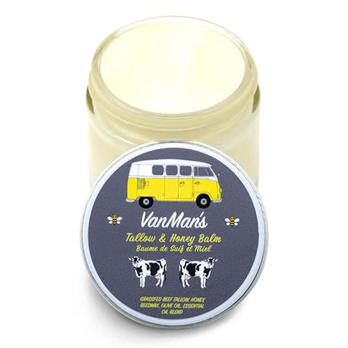 Vanman's Honey Balm (2 oz) - Grass Fed Beef Tallow & Honey Balm with Vitamins A, K, D, E & Essential Oils - Moisturizer Creates Soft, Smooth Skin