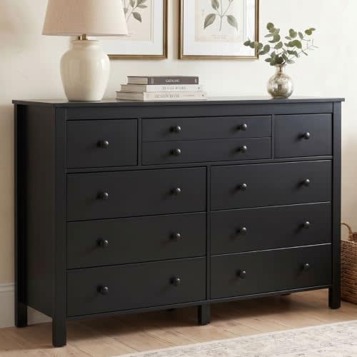 Gyfimoie 10 Drawer Dresser for Bedroom, Modern Chest of Drawers with Deep Drawers, 47.2" Wooden Storage Dresser Organizer Cabinet, Large TV Stand for Living Room, Hallway, Entryway (Black)