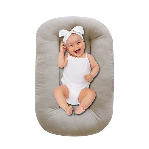 Baby Lounger 0-18 Months, Baby Lounger for Newborn, Soft Organic Cotton Breathable Lounger for Infants (White Baby Lounger)