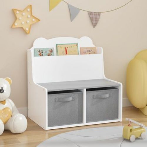 Kids Bookshelf with Fabric Storage Bins, Toy Organizer for Toddlers, Bookcase Book Rack, White - ModernLuxe