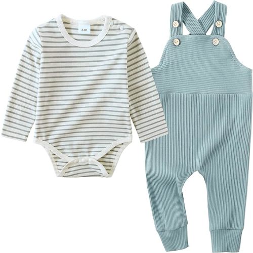 YUEMION Baby Boy Clothes Newborn Infant Boy Outfits 2Pcs Stripe Top Romper Pants Set 0-24 Months Overalls Toddler Boy Clothes