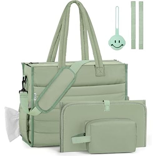 IBFUN Diaper Bag Tote for Baby - Large Baby Bag 4Pcs with Waterproof Changing Pad Pacifier Case, Travel Hospital Mommy Bag