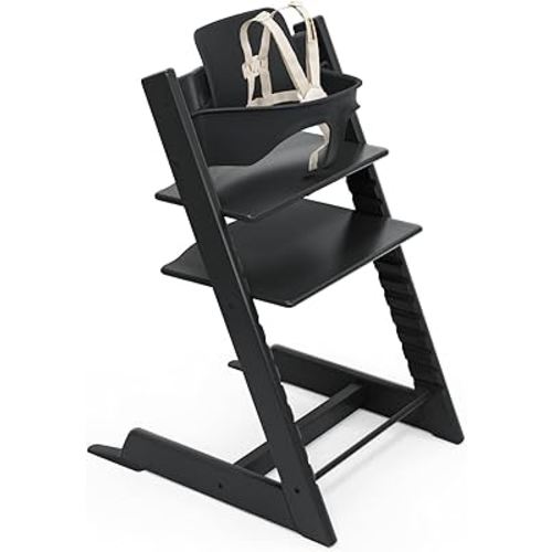 Stokke Tripp Trapp High Chair 2, Black - Includes Chair + Baby Set with Removable Harness for Children 6-36 Months - Adjustable, Ergonomic & Easy to Clean