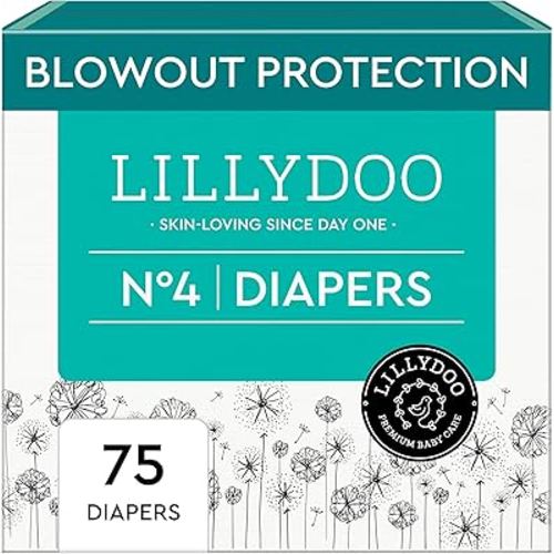 LILLYDOO Baby Diapers - Size 4 (20-31 lbs), Half-Monthly Supply (75 Count), Leak Protection, Skin-Friendly, Ultrasoft, Perfume- & Chlorine-Free, Hypoallergenic, Dermatologist Tested, Oeko-TEX®