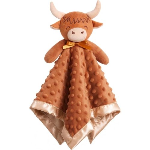 Pro Goleem Highland Cow Security Blanket Soft Loveys for Babies for Boys and Girls Newborn Lovie Infant Blankie Cow Baby Stuff Baby Snuggle Toy Stuffed Animal Baby Gifts 16 Inch