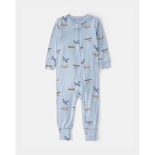 18 Months - Baby Boy Plane PurelySoft 2-Way Zip 1-Piece Pajama - Blue | Carter's