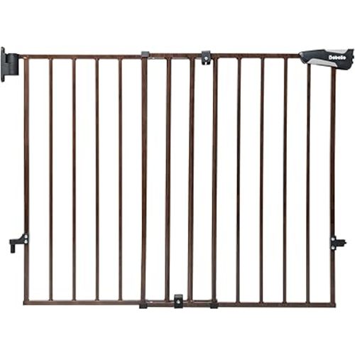 Babelio Baby Gate for Stairs & Doorways, 26-43" W 28" H No Bottom Bar| Easy Installation| One-Handed Operation| Auto-Close| Hardware Mount (Drill Needed) Safety Dog/Pet Gate (Black Wood Pattern)