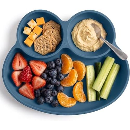 Abiie Octopod Frog Silicone Suction Plate - 3 Compartment - Space Blue