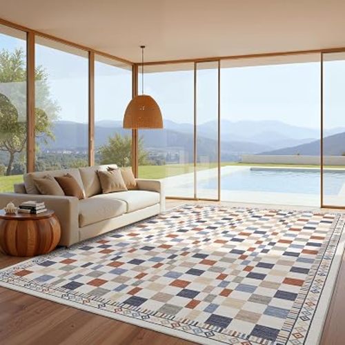 GarveeHome 8x10 Rug for Bedroom Modern Colorful Checkered Rug for Living Room Non-Slip Machine Washable Throw Floor Carpets Low Pile Contemporary Abstract Nursery Area Rug for Playroom Kids Room