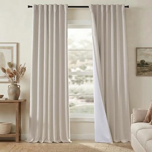Beige Linen Blackout Curtains 84 Inches Long, Natural Fabric Farmhouse Curtains for Living Room Bedroom, 100% Light Blocking Black Out Drapes, Cortinas De Lino Para Sala Dormitorio Modernas 2026