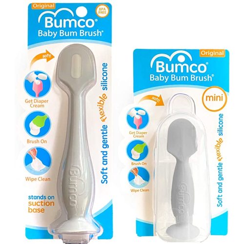 Bumco Diaper Cream Spatula + Mini Baby Bum Brush for Baby Butt Cream with Travel Case - Diaper Cream Applicator Set, Butt Spatula Baby Necessities, Diaper Cream Brush, Gray