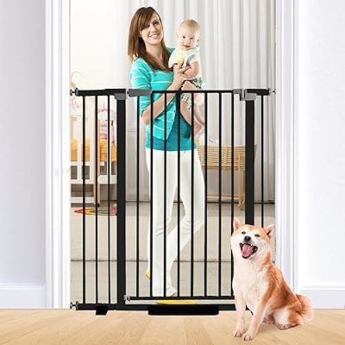 41 Inch Tall Baby Gate Auto Close Dog Gate Adjustable 29.92"-43.71" Wide Pressure Mounted Walk Through Swing Pet Gate for Doorways (Black, 29.92"-43.71" Wide)