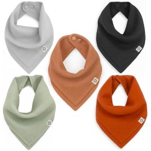 Kishu Baby Indi Organic Baby Bandana Bibs – Fairtrade 4-Way Reversible Drool Bibs for Boys & Girls – Unisex (Set of 5)