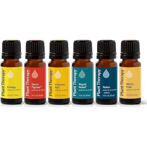 Plant Therapy Essential Oil Blends Set, Top 6 Most Popular, 10 mL (1/3 oz) Each, 100% Pure, Undiluted, Great for Essential Oil Diffusers or Body Care Creations