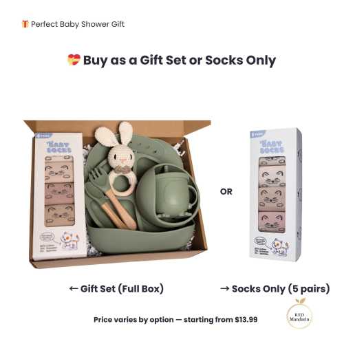 Baby Gift Box – Silicone Feeding Set, Socks, Bunny Rattle