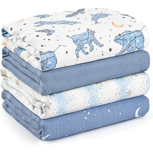 GLLQUEN BABY Muslin Swaddle Blankets 4Pk Receiving Blanket Large 35" x 40"