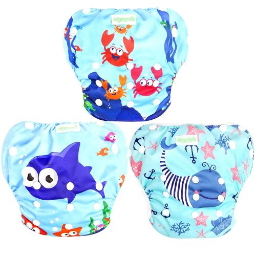 wegreeco Baby & Toddler Snap One Size Adjustable Reusable Baby Swim Diaper (Sea-Elves, Large, 3 Pack)