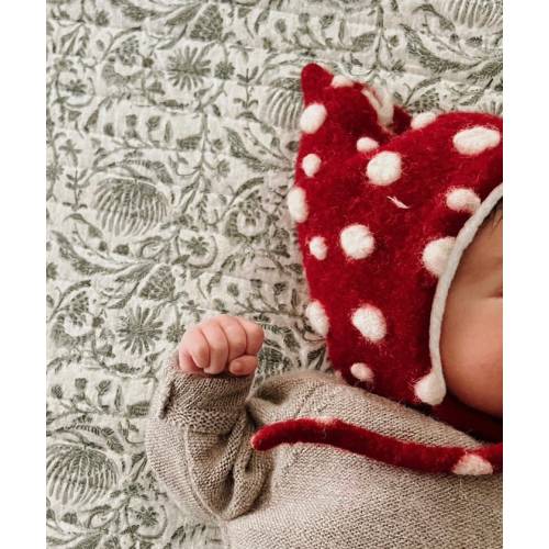 Red Wool Mushroom Pixie Baby Hat Fleece Lined Toadstool Bonnet Autumn Winter Woodland Cottagecore Gift