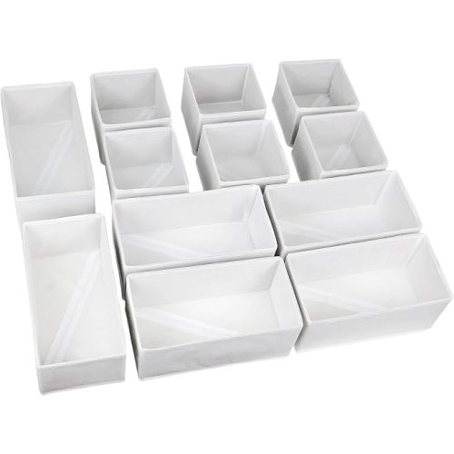 Fordonral 12 Pack Drawer Organizer Clothes, Foldable Fabric Dresser Organizer Closet Organizers and Storage Box for Underwear,Folded Clothes,Baby Clothing,Socks,Bra,Towels,Ties(12 Pack,White)