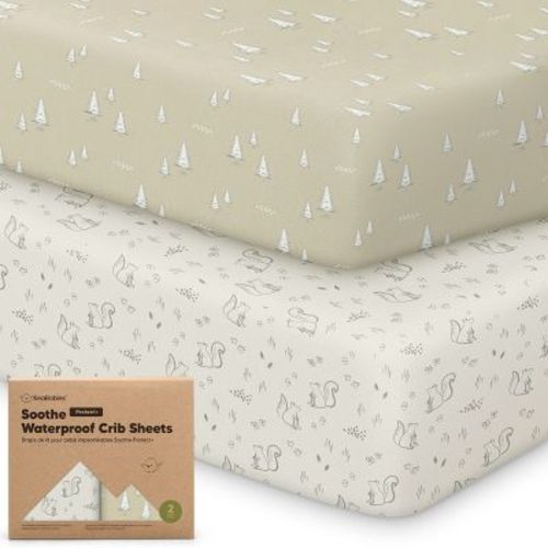 KeaBabies 2pk Soothe Waterproof Fitted Crib Sheets for Girl, Boy, 100% Organic Soft Cotton Crib Mattress Protector Sheet