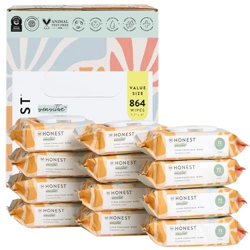 The Honest Company Clean Conscious Multi-Use Wipes | Hypoallergenic + Unscented for Sensitive Skin | Over 99% Water, Compostable, Plant Based, Baby Wipes | Sunburst, 864 Count