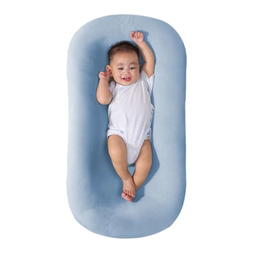 Saanerueen Baby Lounger, Baby Lounger for Newborn, Soft Breathable Washable Infant Lounger for Baby Home and Travel (Blue)