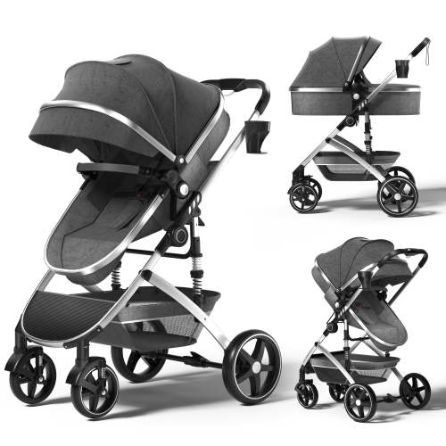 babyeap 2 in 1 Baby Stroller, Lightweight Foldable Reversible Bassinet Pram, Gray