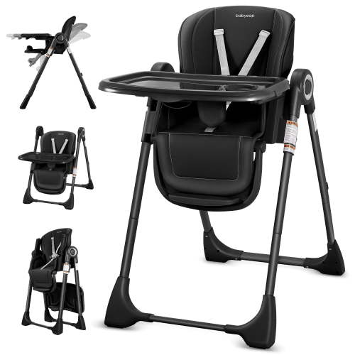 Babyeap Baby High Chair, Convertible Adjustable Feeding Chair with Removable Double Tray, Adjustable & Foldable Design Converts to Toddler Chair, for Babies & Toddlers,Black