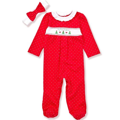 Little Me Baby Girls Pindotted/Dainty Trees Footed Coverall
