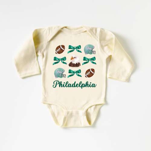 Coquette Birds Bows Long Sleeve Baby Onesie| Philly Game Day Girls Bodysuit