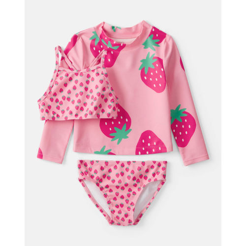 Toddler Girl 3-Piece Strawberry Rashguard Swimsuit Set - Pink - Carter's | Carter's
