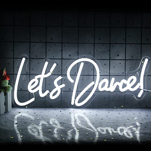 Let's Danced Neon Signs Let's Dance Neon Light Up Sign White Led Word Light Sign Neon Sign Wedding for Dancing Party,Bar Accessories,Valentines' Day,Birthday Party