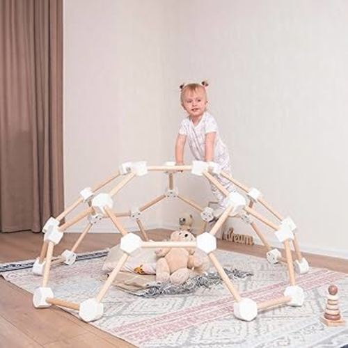 Woodandhearts Climbing Dome for Kids 1-6, Jungle Gym for Kids,Geometric Dome, Climber Jungle Gym, Dome Climber M (Natural Wood+White)