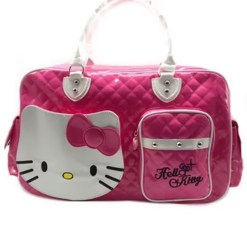 17" KT cat Kuromi PU shiny handbag slouch bag travel bag cute travel bag short trip bag Duffel bag