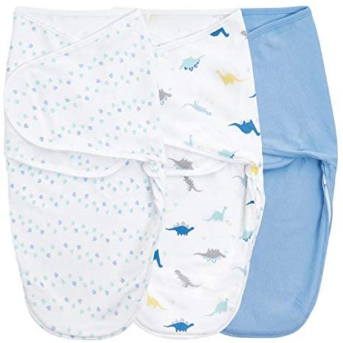 aden + anais Essentials Easy Wrap Swaddle, Cotton Knit Baby Wrap, Newborn Wearable Swaddle Sleep Sack, 3 Pack, Dino-Rama, 0-3 Months, Small/Medium