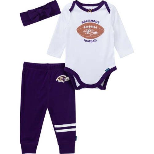 3-Piece Baby Girls Baltimore Ravens Bodysuit, Pants & Headband Set