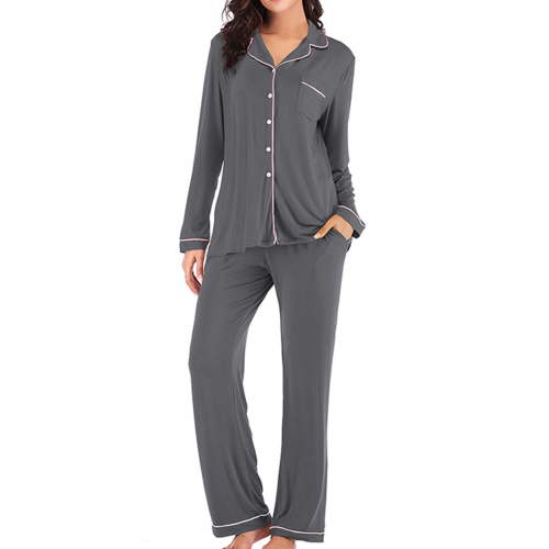Wovilon Women's Cotton Modal Long-Sleeve Shirt and Full-Length Bottom Pajama Set